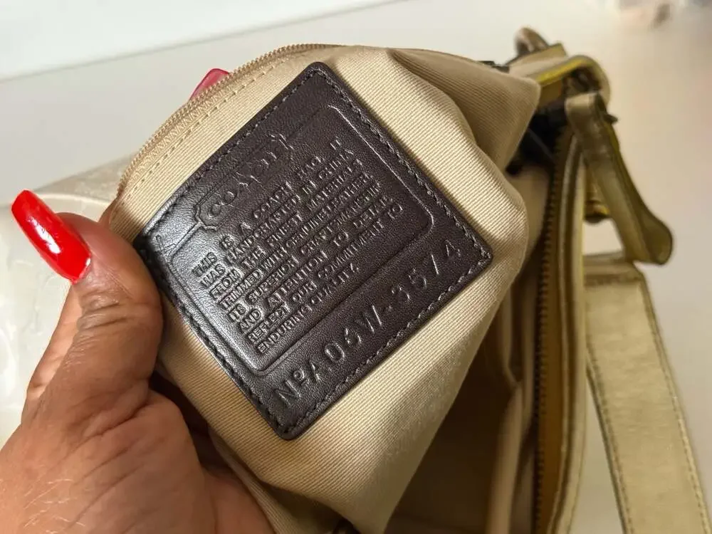 Coach Signature 3574 Hobo Shoulder Bag in Cream Canvas and Metallic Gold Leather